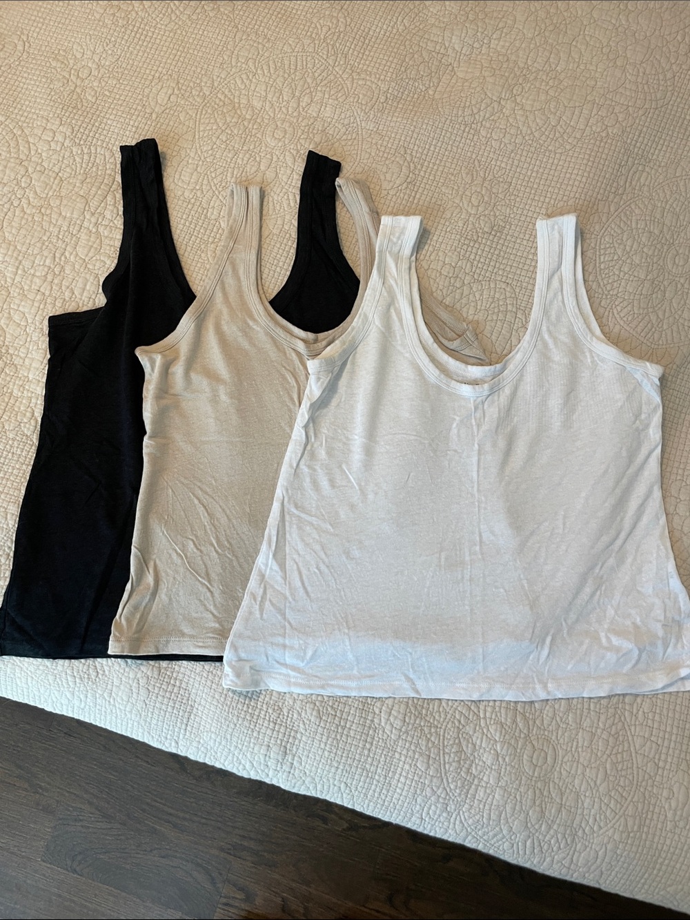 Bundle of 3 Scoop Neck Tank Top - Black, Beige, White